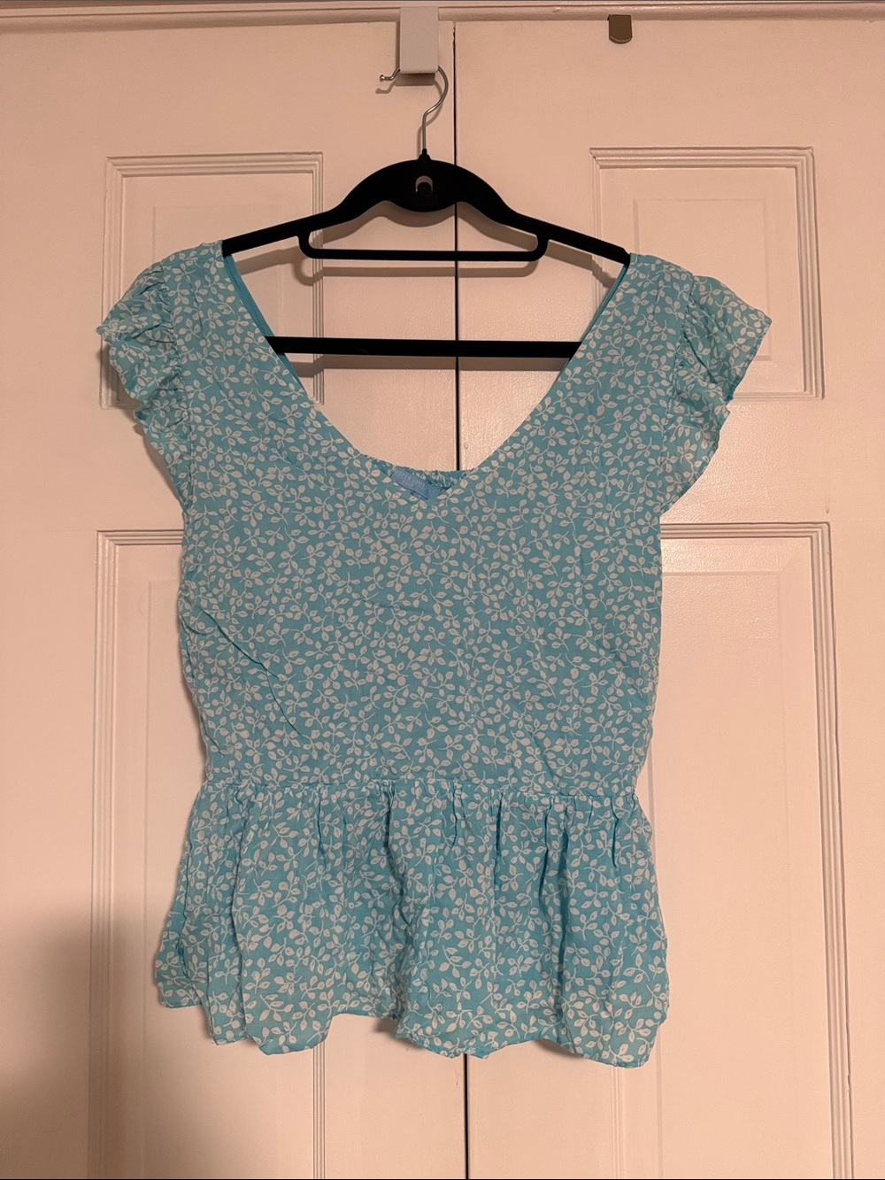 Draper James Aqua Floral Peplum Top with V-Neck